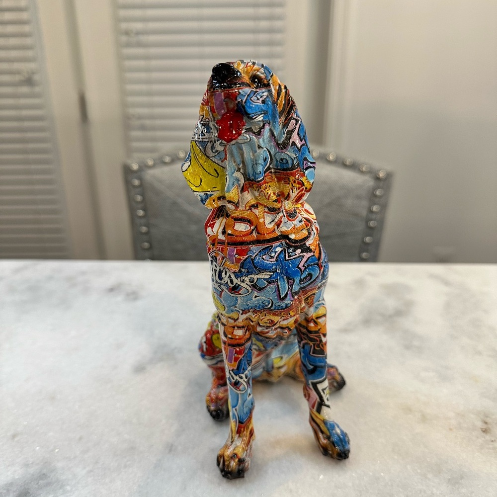 Labrador Dog Sculpture, Graffiti Animal Statue, Art Figurine
